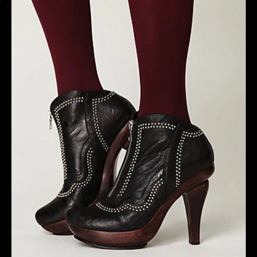 Calleen Cordero Free People Studded Platform Booties Wood Block Heal Size &